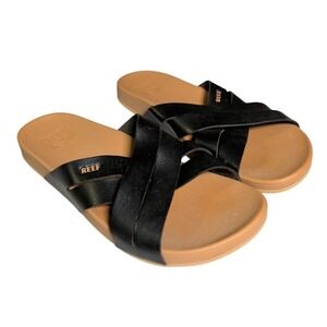 Reef Spring Bloom Sandals Womens Size 6 Black Cross Strap Slide Cushion Beach